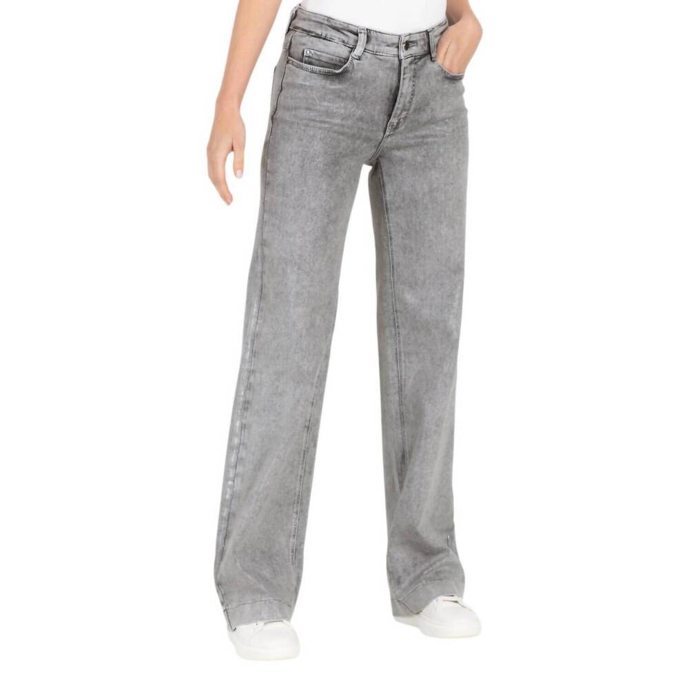 NEW MAC JEANS women's dream wide metallic jeans in silver